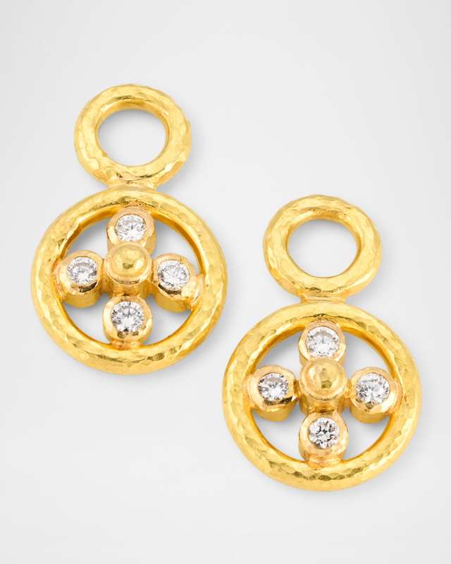 19K Yellow Gold Small Dome with Diamonds Earring Pendants